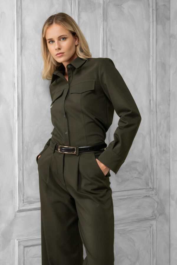 The dark chaki military shirt